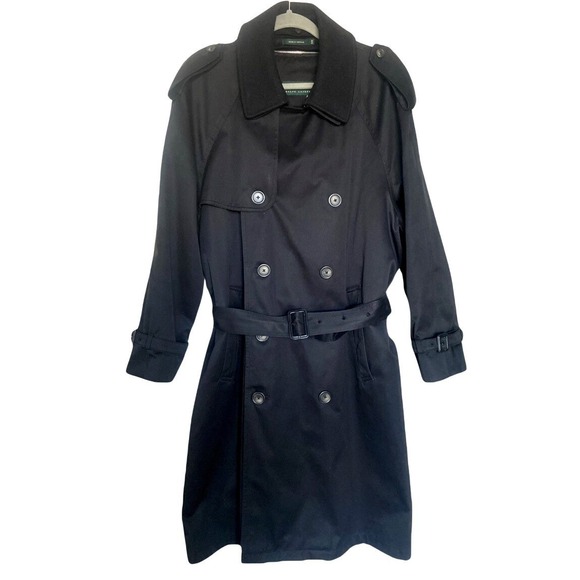 Lauren Ralph Lauren Black Trench Coat Men's 42S Belted Quilted Liner Classic